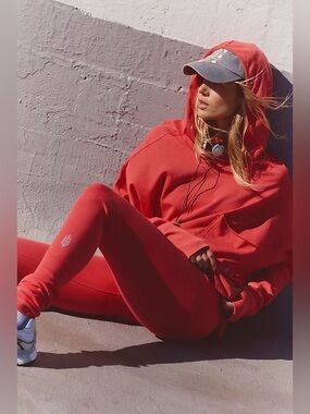 863. FREE PEOPLE Hot Shot Hooded Set in Grapefruit Crush Sz S NWT $128